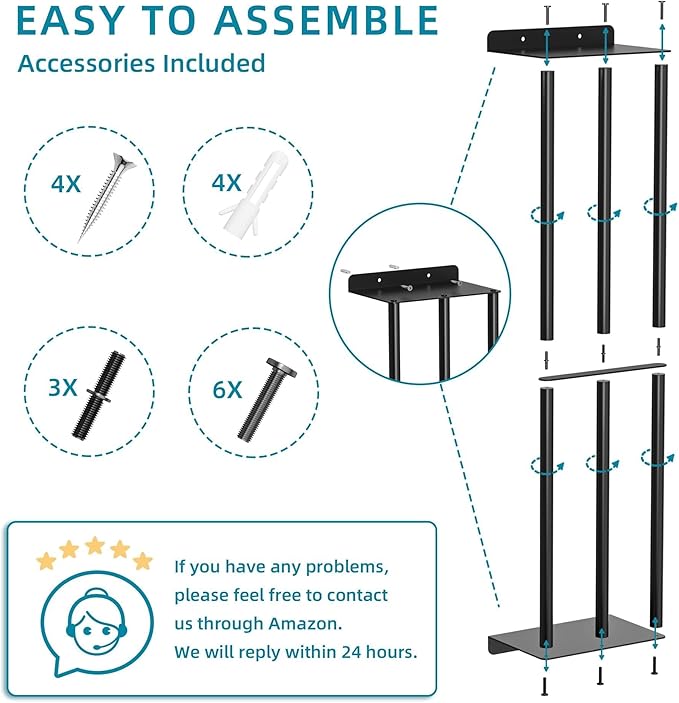 Towel Racks for Bathroom 31 Inch - Wall Mounted, Solid 2 Metal Shelves and 3 Vertical Bars, Can Holds 6 Large Rolled Bath Towels - for Modern Decor Bathroom Towel Storage (Matte Black)