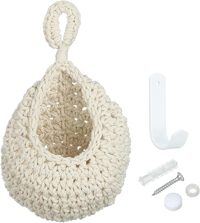 PATIKIL Hanging Fruit Baskets for Kitchen, Mini Size Teardrop Home Decor Storage Hand-Woven Wall Hanging Basket for Garlic Potato Vegetable, Beige