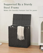 Laundry Hamper with Lid Wicker Laundry Basket 112 L (29.6 Gal) Laundry Hampers Handwoven Rattan Clothes Hamper with Handles 3 Removable Liner Bag, 6 Mesh Bags for Bathroom Bedroom Black