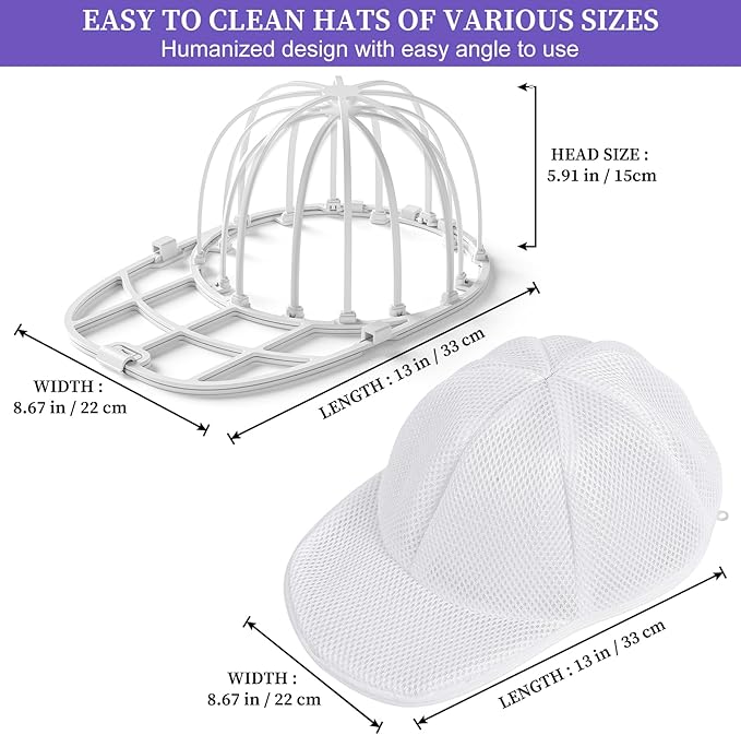 2 Pack Hat Washer for Washing Machine, Cap Washing Protector Holder Fit for Adult and Kid's Ball Caps