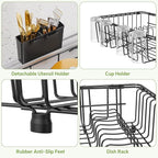 Simple Trending Expandable Dish Drying Rack in Sink, Adjustable Dish Drainers for Kitchen Counter, Inside Sink, Over The Sink with Utensil Holder, Black