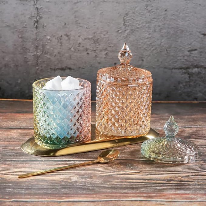 Colorful Glass Jar With Lid,Candy Cookie Jars,Jewelry Box,Buffet Biscuit Containers Food Storage,Decorative Jar(Amber)