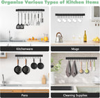 Housolution Kitchen Rail with 15 Hooks, 16 Inch Wall Mounted Hanging Utensil Rack Kitchen Utensil Hanger for Kitchen, 1 Pack, Black