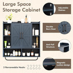 RUSTOWN Rustic Wood Wall Bathroom Cabinet, Farmhouse Medicine Cabinet Wall Mounted, Space Saving Wall Storage Cabinet with 2 Barn Door, 3-Tier Adjustable Shelves and Towel Bar(Navy Blue)