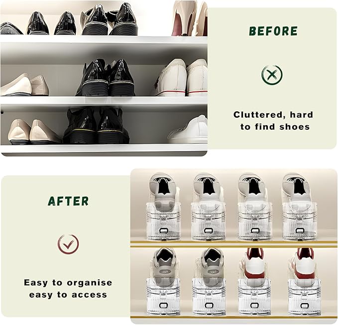10 Pack Transparent Shoe Stacker,Shoe Slots Organizer for Closet, Shoe Display Space Saver,Adjustable Shoe Rack Organizer Holder for High Heels,Sneakers(Transparent)