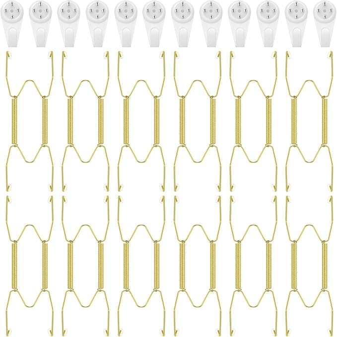 Hotop 12 Pieces Plate Hangers for Wall Stainless Steel Wire Invisible Heavy Duty Plate Hangers Display Holders with 12 Pieces Hooks for Wall Decorative(4-5 Inch,Gold)
