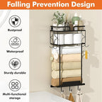 Towel Racks for Bathroom 23.8 Inch Wall Mounted Towel Rack with Shelf, Small Bathroom Towel Storage Holds 3–6 Large Rolled Towels, Metal Wall Towel Rack, Black