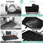 2-Tier Dish Drying Rack - Stainless Steel Dish Racks for Kitchen Counter, Space-Saving Kitchen Counter Organizer with Cutlery/Cup Holders & Draining Tray, Rustproof Multifunctional Drainer (Black)