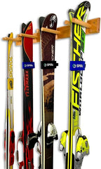 StoreYourBoard Timber Ski Wall Rack, 4 Pairs of Skis Storage, Wood Home and Garage Mount System, Natural Wood