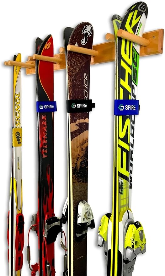 StoreYourBoard Timber Ski Wall Rack, 4 Pairs of Skis Storage, Wood Home and Garage Mount System, Natural Wood