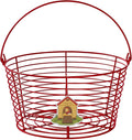 Colorful Metal Mesh Wire Egg Collecting Basket with Handle Portable Garden Vegetable Fruit Storage Lightweight Hanging Collector for Farmhouse Gathering Kitchen Picnic (Red, Large - 12")