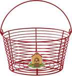 Colorful Metal Mesh Wire Egg Collecting Basket with Handle Portable Garden Vegetable Fruit Storage Lightweight Hanging Collector for Farmhouse Gathering Kitchen Picnic (Red, Large - 12")