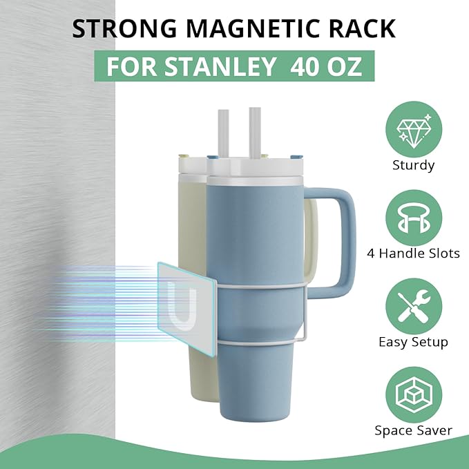 Magnetic Stanley Cup Holder for Refrigerator, Water Bottle Organizer for Stanley 40 oz with Tumbler Lid Organizer, Kitchen Pantry Organizers and Storage for Stanley Cup Accessories