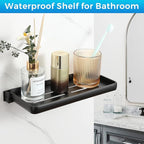 Small Folding Wall Shelf for Bathroom & RV - 90° Fold Up and Waterproof, Small Floating Metal Shelf for Laundry Room, Toilet Room & Sink Side, Aluminum, Save Space (2-Pack, Black)
