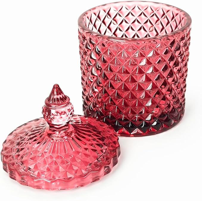 Colorful Glass Jar With Lid,Christmas Candy Dish,Cookie Jars,Jewelry Box,Biscuit Containers Food Storage,Decorative Jar(Purplish Red)