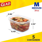 Glad GladWare Medium Rectangle Food Storage Containers with Lids, BPA Free Plastic for Soups Salads and Meal Prep, Airtight Leak Resistant, Microwave Dishwasher Freezer Safe, 24 Oz, 5 Count - 6 Pack