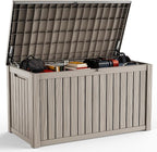 DRATO 200 Gallon Deck Box, Waterproof Resin Large Outdoor Storgae Box for Patio Furniture, Patio Cushions, Gardening Tools, Pool Supplies, Lockable（Gray，200 Gallon）