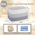 OIAHOMY Large Blanket Basket, 65L Cotton Rope Woven Laundry Basket, Toy Bin for Baby Room, Container for Blanket Storage in Living Room, 20''×16''×12'', Gradient Grey