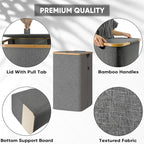 BALEINE Laundry Hamper with Lid, Tall Laundry Baskets with Bamboo Pull Handles, Large Laundry Bin with Internal Support (26Gal/100L, Carbon Black)
