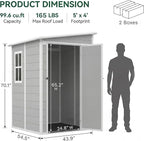 Devoko 5x4 FT Plastic Storage Shed with Floor, Waterproof Resin Outdoor Tool Shed with Lockable Door, Outside Garden Shed for Backyard Patio Lawn, Light Grey