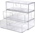 Acrylic Pencil Drawer with Removable Dividers Clear Pull Out Pen Drawer Organizer Stackable Bathroom Organizer for Makeup, Cosmetics, Office Supplies,3 Pack