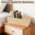 2 Pack Paper Rope Wicker Baskets with Handles, Storage Wicke Baskets for Shelves Organizing, Natural Color Toilet Basket Tank Topper, Small Woven Baskets for Storage, 14.17x6.1x4.72in