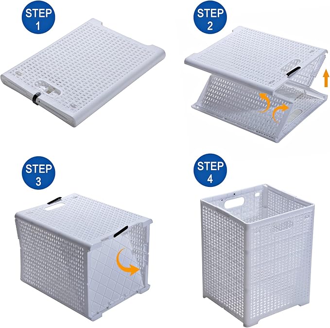 42L Collapsible Plastic Laundry Baskets,Foldable Laundry Hamper,Pack of 2 (White)