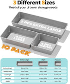 10 Pack Large Size Plastic Drawer Organizers Set, 3 Sizes Desk Drawer Organizer Trays, Storage Bins for Vanity, Makeup, Bathroom, Kitchen Utensils and Office (Gray)