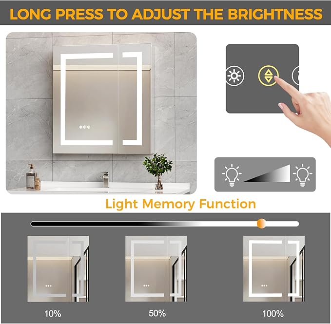30 * 26 Bathroom Lighted Medicine Cabinet, Professional Makeup Medicine Cabinet Mirror, Large Storage LED Mirror with USBs, Stepless Dimming & Anti-Fog, 3-Color Light