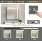 30 * 26 Bathroom Lighted Medicine Cabinet, Professional Makeup Medicine Cabinet Mirror, Large Storage LED Mirror with USBs, Stepless Dimming & Anti-Fog, 3-Color Light