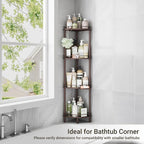 ELYKEN Corner Shower Caddy Standing, 4 Tier Rustproof Metal Shower Organizer with Soap Holder, Floor Shower Corner Shelf Rack Storage Stands with Adjustable Feet & 2 Hooks for Bathroom, Bronze
