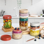 DIMBRAH Overnight Oats Containers with Lids,16oz Glass Jars with Lids - Set Of 4, Practical Oatmeal Container to Go, Chia Seed Pudding Jars, Baby Food Containers