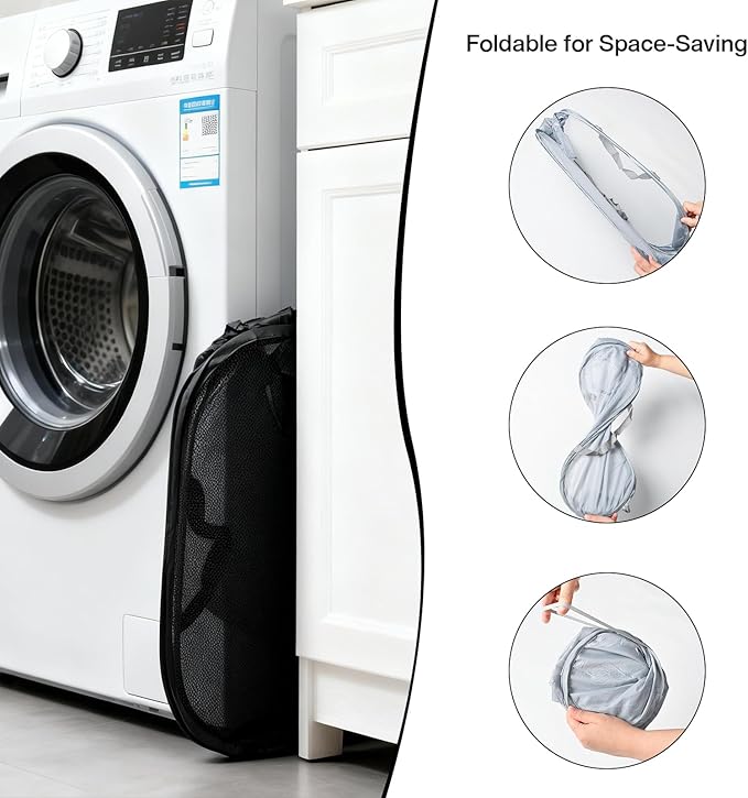 Pop Up Laundry Hamper, Large Collapsible Clothes Basket with Sturdy Handles, Foldable Mesh Storage Bin for Home, Dorm, Travel, Grey