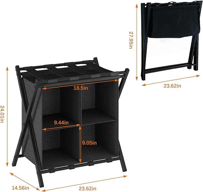 aboxoo 2 Pack Luggage Rack with storage, Guest Room Folding Suitcase Stands, Holds up to 120 lb, Space Saving Suitcase Holders for guest room, Bedroom Hotel, Black