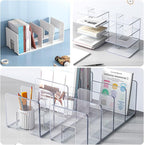 2PCS Acrylic File Organizer for Desk, Desktop Document/Mail Organizer, 4 Compartments Plastics Invisible Bookshelf Floating (12.5" x 5.7" x 5", Purple)