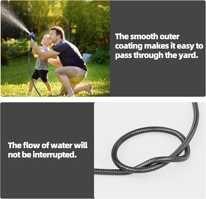 SPECILITE 100ft 304 Stainless Steel Garden Hose Metal, Heavy Duty Water Pipe with Nozzles for Yard, Outdoor - Flexible, Never Kink & Tangle, Puncture Resistant (Black)