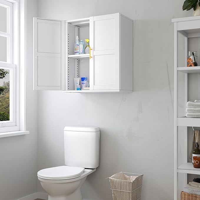 Metal Over The Toilet Storage Cabinet, 23" H Bathroom Cabinet Wall Mount with 2 Adjustable Shelves, Medicine Cabinets for Bathroom-White