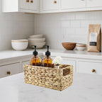 YRMT Small Water Hyacinth Storage Basket Toilet Paper Baskets with Built-in Handles Bathroom Organizer Narrow Baskets for Organizing Toilet Tank 2 Pack (Water Hyacinth)