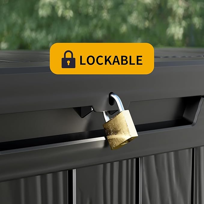 Outdoor Storage Box Small, Lockable 45 Gallon Deck Delivery Box Waterproof, Resin Patio Storage Bin for Pool Accessories Cushion Furniture, Garden Tools, UV-Resistant Outside Black