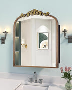 24x30 Inch Bathroom Medicine Cabinet Surface Mounted, Bronze Arched Medicine Cabinet with Mirror, All-Metal Black Medicine Cabinets with Hand-Painted Aluminum Door Frame, 2 Stable & Removable Shelves