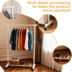Clothing Drying Rack with Wheels, Standard Rod Simple Rolling Metal Laundry Rack Organizer, 34 Inch Wide with Bottom Shelf for Hanging Clothes Coats Skirts,White