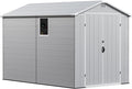 Greesum 6×10FT Plastic Outdoor Storage Shed with Floor, Resin Storaged Sheds with Lockable Double Door, Windows & Vents, All-Weather Tool Sheds for Garden, Patio, Backyard, Light Gray