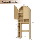 Over The Toilet Storage Cabinet, 29.7”W Modern Storage Cabinet Over Toilet with Rattan Doors, Arched Freestanding Over Toilet Rack with Adjustable Shelf for Bathroom, Nature