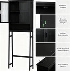 BAMBANG Over The Toilet Storage Cabinet, Bamboo Bathroom Over Toilet Storage Organizer with Adjustable Shelves and Double Doors, Above Toilet Storage Cabinet, Black