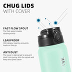 Fanhaw 20 oz Insulated Stainless Steel Water Bottle with Anti-Dust Chug Lid, Leakproof Vacuum Metal Bottle for Kids, Women & Men (Green Pink)