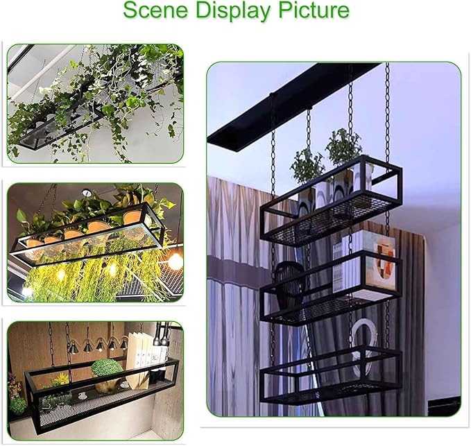 Metal Ceiling Plant Shelf with Ceiling Iron Chain Ceiling Mounted Storage Racks/Shelving for Bars Restaurants Kitchens - Decor Stand/Floating Organizer Shelves(80x25x15cm)