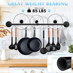 24 inch Pan Rack Wall Mounted Set of 2, Pan Hangers for Kitchen, Industrial Pipe Utensils Hanging Rail Detachable Storage Organizer, Iron Lids Holder with 10 S Hooks