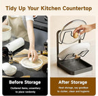 Kitchen Pot Lid Storage Rack, 2-Tier Lids Holder with Detachable Drip Tray While Cooking, Multifunctional Countertop Organizer for Cutting Boards, Ladles and Pan Covers