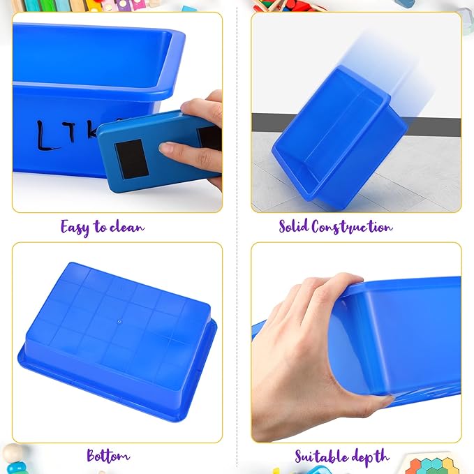 Hoteam 10 Pcs Flat Storage Organizer Tray Bin Letter Size Paper Tray for Classroom Plastic Stackable File Organizer for School Office Teacher Book Organization（ Multicolor, 13.78 x 9.84 x 3.15 Inch）