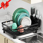MOUKABAL Dish Drying Rack, Dish Rack, Stainless Steel Dish Racks for Kitchen Counter, Dish Drainer with Removable Utensil Holder, Drainboard (Black,13''W x 17''L)